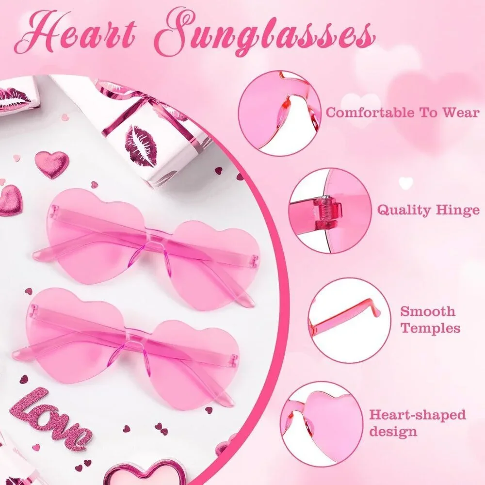 Heart Sunglasses Women Bulk Pink Rimless Candy Color Party Favors for Events